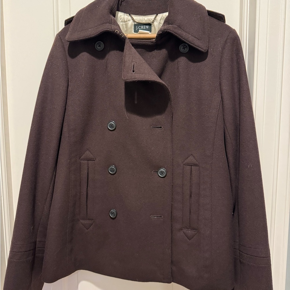 J. Crew Women's Dark Brown Double-Breasted Wool Pea Coat